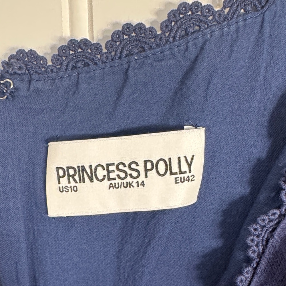Princess Polly Dasha Mini Dress Navy Blue Lace Trim 100% Cotton Size 10 - Picture 10 of 14